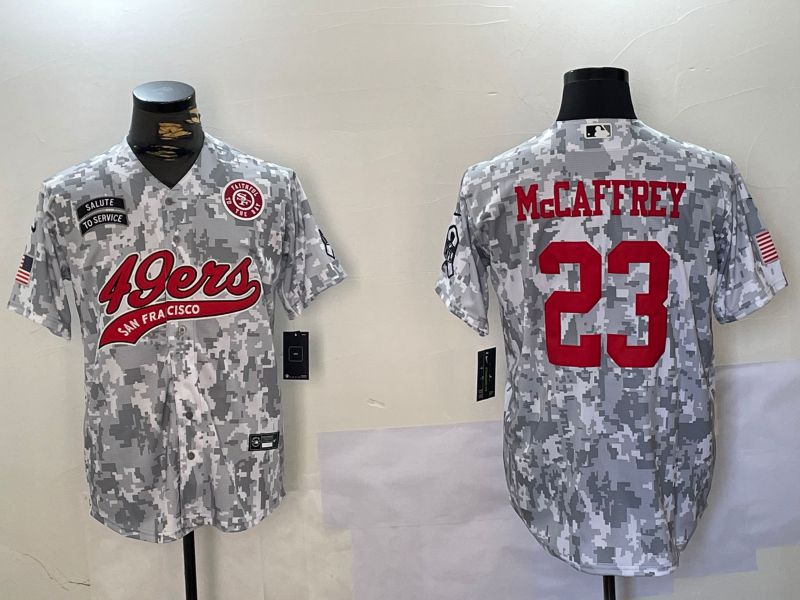 Men San Francisco 49ers #23 Mccaffrey Nike Arctic Camo 2024 Salute to Service Limited NFL Jersey style 2